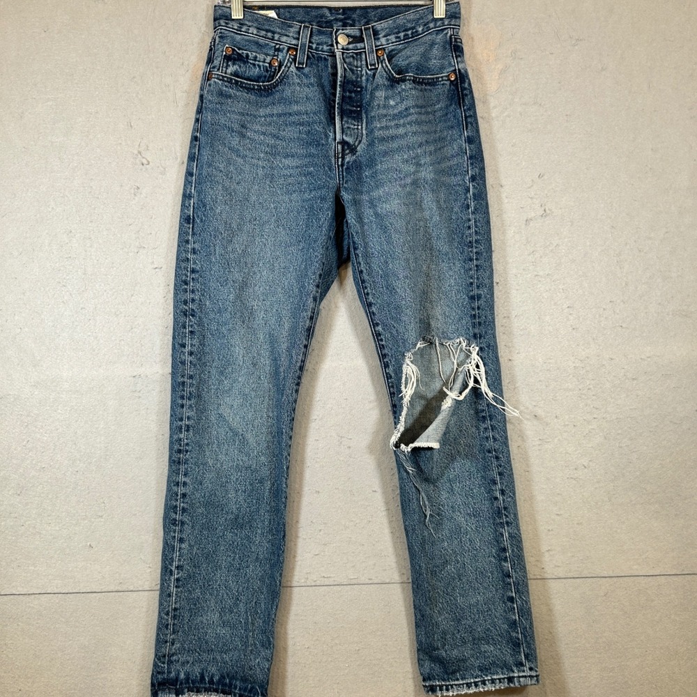 Levis Jeans Womens 26x30 Blue Premium 501 Original Fit Distressed